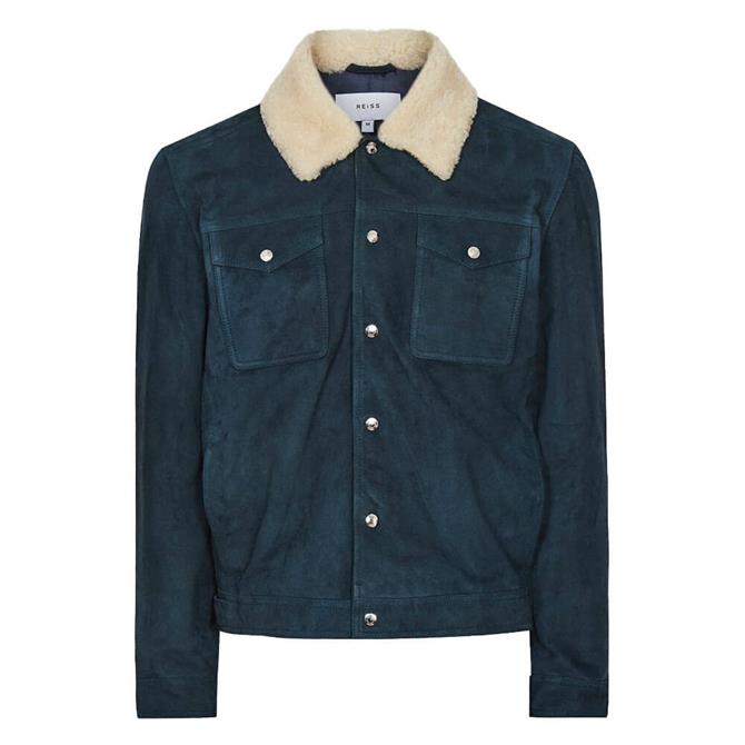 REISS MILES Teal Suede Jacket with Shearling Collar | Jarrold, Norwich